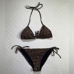 Burberry Monogram TB Print Bridle Brown Triangle Bikini Set Size M